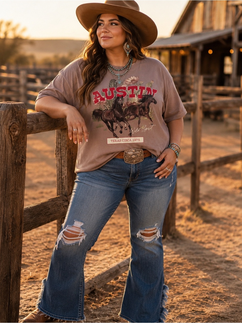 Austin, Texas Circa brown western graphic T shirt